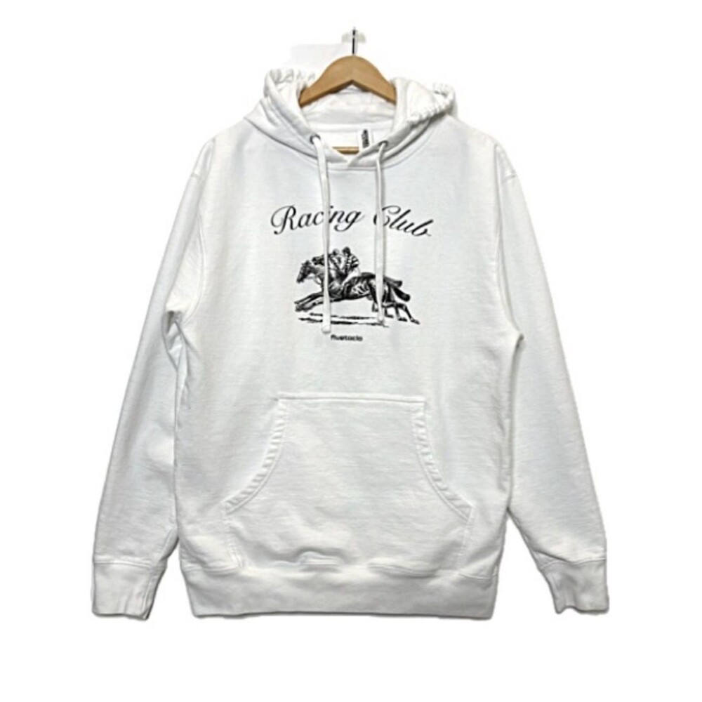 Fivetoclo White Horse Racing Club Graphic Hoodie Mens Size M Pullover Fleece